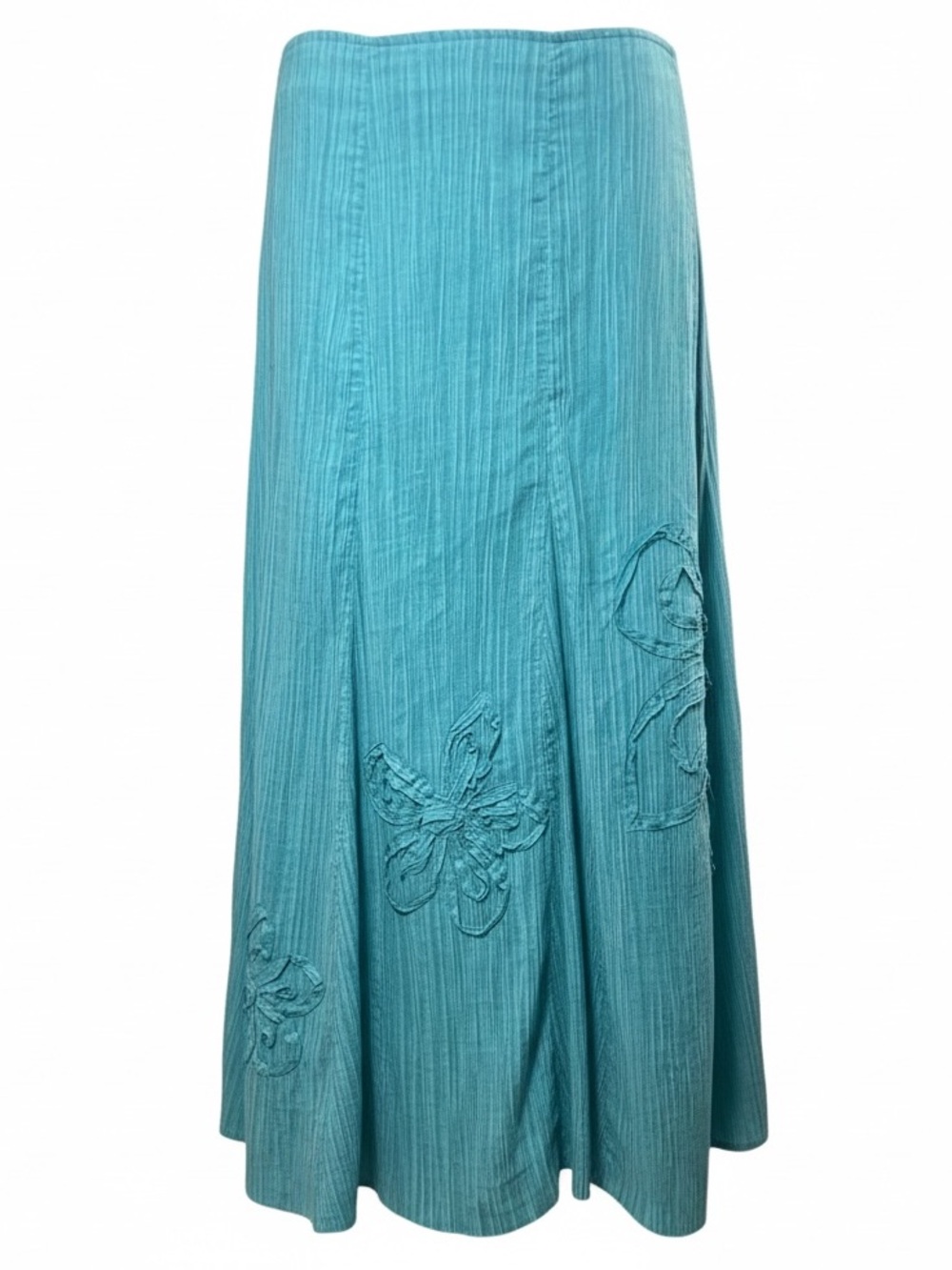per una Teal Cotton Maxi Skirt with Floral Appliqué